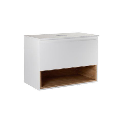 Тумба подвесная QTAP ROBIN 600х476х470 WHITE/WHITISH OAK со столешницей QT1379TPН6001WWO