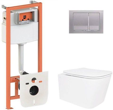 Комплект 4в1: Инсталляция для унитаза QTAP NEST + подвесной унитаз CROW ULTRA QUIET 520X360X290 + клавиша смыва SATIN (QT05335172W48205)