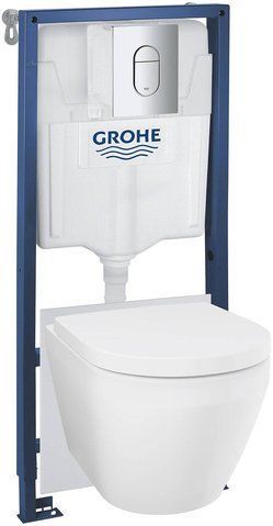 Комплект 5в1: Инсталляция для унитаза GROHE SOLIDO + подвесной унитаз GROHE EURO CERAMIC NEW / сиденье SOFT CLOSE + клавиша смыва GROHE ARENA COSMOPOLITAN (102514SH00)