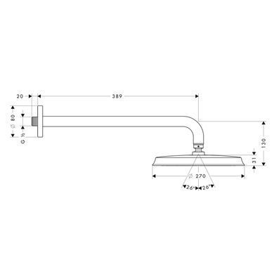 HANSGROHE Верхній душ RAINDANCE CLASSIC AIR 240 мм з тримачем 383 мм, CHROME/GOLD OPTIC (27424090)