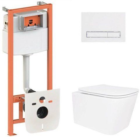 Комплект 4в1: Инсталляция для унитаза QTAP NEST + подвесной унитаз CROW ULTRA QUIET 520X360X290 + клавиша смыва WHITE (QT05335172W48181)