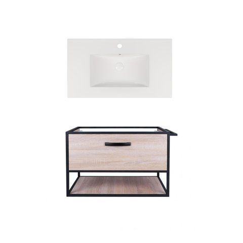 Комплект QTAP подвесная тумба TAURUS 800х580х437 мм WHITISH OAK + раковина врезная ALBATROSS NEW QT71TA44030