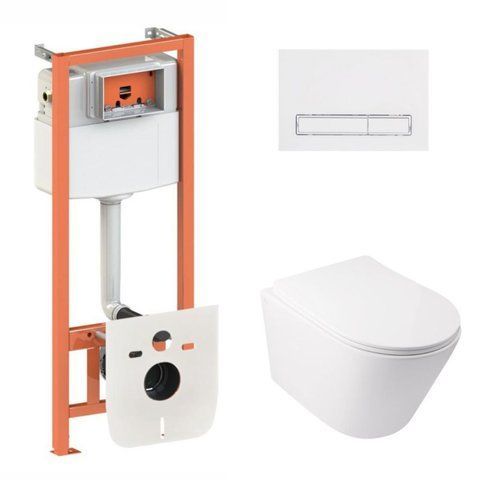 Комплект 4в1: Инсталляция для унитаза QTAP NEST + подвесной унитаз QTAP SWAN ULTRA QUIET (QT16335179W45155)