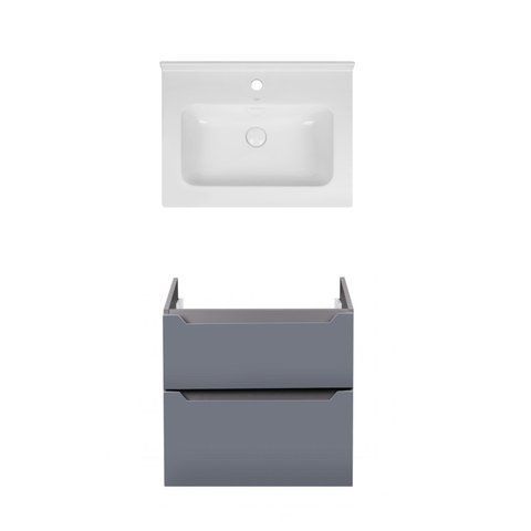 Комплект QTAP подвесная тумба SCORPIO 600х585х460 мм GRAPHITE + раковина врезная ALBATROSS 01 QT71SC43978