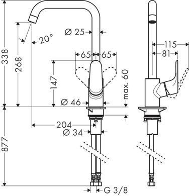 Смеситель для кухни HANSGROHE FOCUS 260 1 JET, черный матовый (31820670), Черный матовый