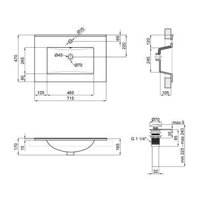 Раковина QTAP ALBATROSS E 46х70 / донный клапан (QT01119070EW)