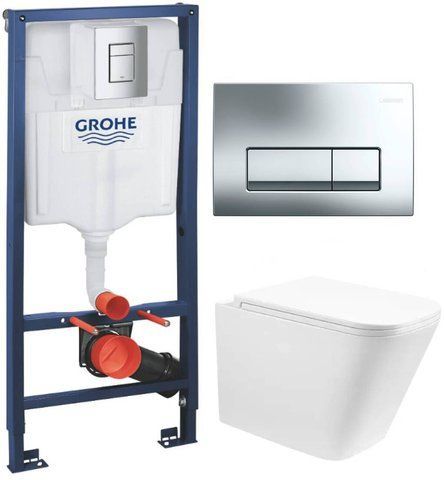 Комплект 3в1: Инсталляция для унитаза GROHE RAPID SL + Подвесной унитаз KOLLER POOL TREND / сиденье SOFT CLOSE + Клавиша смыва для унитаза GEBERIT DELTA 50 / хром глянцевая (38772001+TR-0490-RQ3+115.119.21.1)