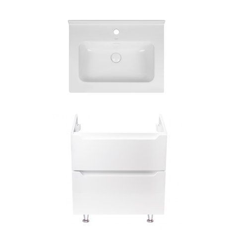 Комплект QTAP напольная тумбочка SCORPIO 600х825х460 мм WHITE + раковина врезная ALBATROSS 01 QT71SC43952