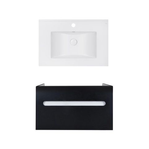 Комплект QTAP подвесная тумба VIRGO 700х580х437 мм BLACK/WHITE + раковина врезная ALBATROSS E QT71V44063