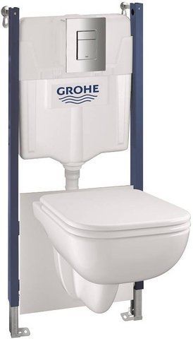 Комплект 5в1: Инсталляция для унитаза GROHE SOLIDO + подвесной унитаз GROHE STARTEDGE / сиденье SOFT CLOSE + клавиша смыва GROHE EVEN (39816000)
