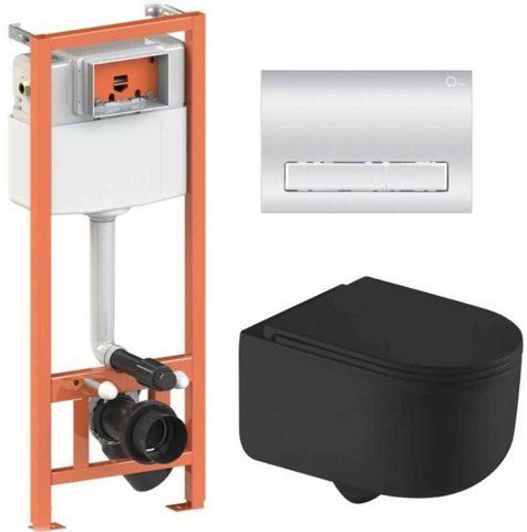 Комплект 4в1: Инсталляция для унитаза QTAP NEST + подвесной унитаз TAURUS ULTRA QUIET 490х360х380 + клавиша смыва CHROME (QT2433084EUQMB46187)