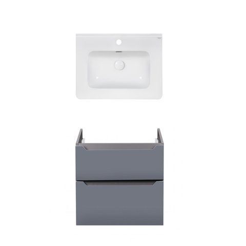 Комплект QTAP подвесная тумба SCORPIO 600х585х460 мм GRAPHITE + раковина врезная ALBATROSS 9H QT71SC43979