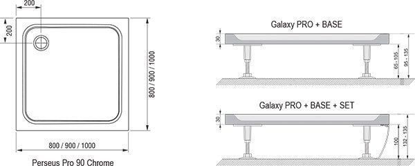 Душевой поддон из искусственного камня RAVAK GALAXY PRO PERSEUS PRO CHROME 100х100х3 / квадратный (XA04AA01010)