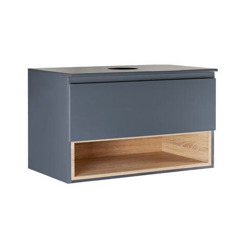 Тумба подвесная QTAP ROBIN 800х476х470 GRAPHITE/WHITISH OAK со столешницей QT1379TPН8002GWO