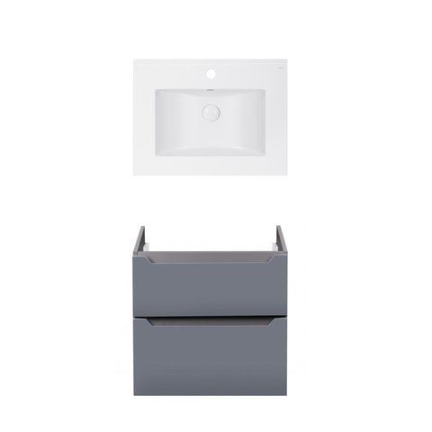 Комплект QTAP подвесная тумба SCORPIO 600х585х460 мм GRAPHITE + раковина врезная ALBATROSS E QT71SC43980
