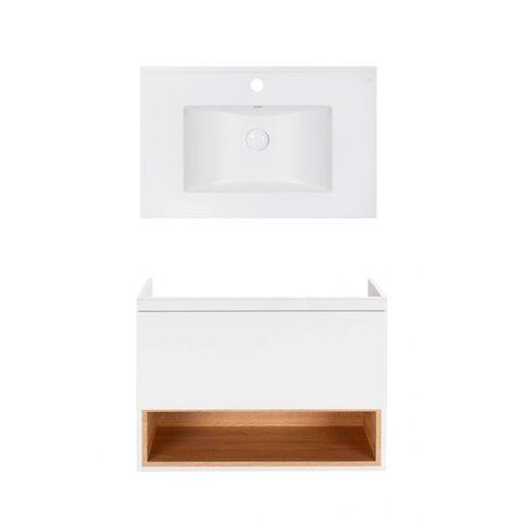 Комплект QTAP подвесная тумба ROBIN 800х580х437 мм WHITE/WHITISH OAK + раковина врезная ALBATROSS E QT71RO44039