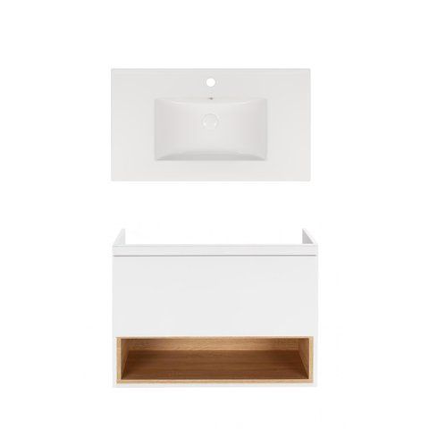 Комплект QTAP подвесная тумба ROBIN 800х580х437 мм WHITE/WHITISH OAK + раковина врезная ALBATROSS NEW QT71RO44040