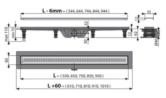 Дренажный канал ALCAPLAST APZ9-550M