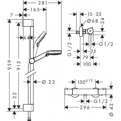 Душевой набор HANSGROHE CROMETTA VARIO 90 и термостат ECOSTAT 1001CL, белый/хром (27813400)
