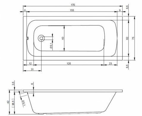 Ванна акриловая RIHO RIMA 170х75 (B043001005)