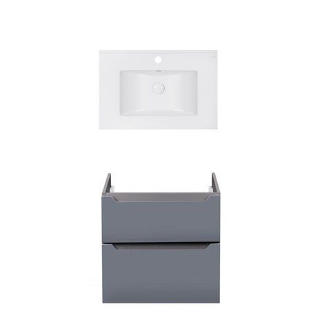 Комплект QTAP подвесная тумба SCORPIO 700х585х460 мм GRAPHITE + раковина врезная ALBATROSS E QT71SC43983