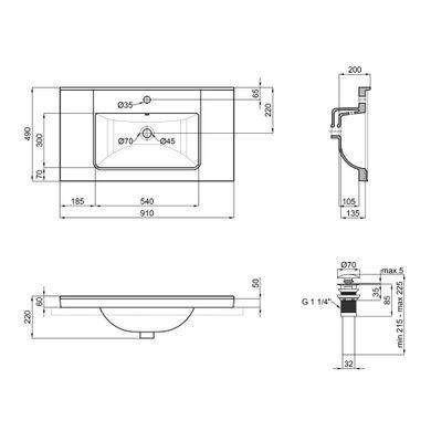 Раковина QTAP ALBATROSS Q 50х90 / донный клапан (QT01115090QW)