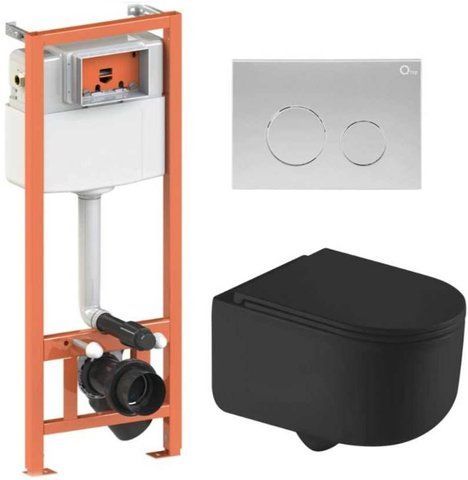 Комплект 4в1: Инсталляция для унитаза QTAP NEST + подвесной унитаз TAURUS ULTRA QUIET 490х360х380 + клавиша смыва SATIN (QT2433084EUQMB46180)