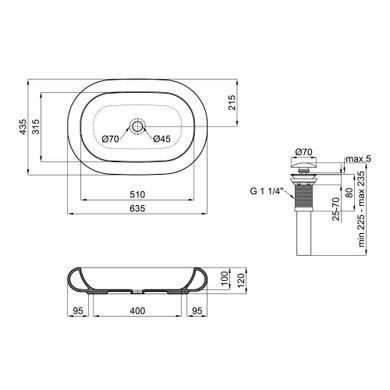 Раковина QTAP ROBIN 43.5х63.5 / донный клапан (QT13113075W)