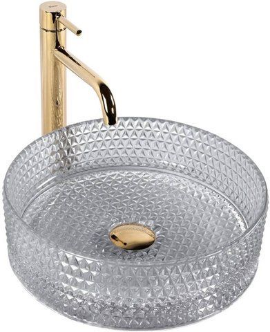 Раковина стеклянная REA CRISTAL LIGHT GREY 35.5х35.5 / серая (REA-U9615)
