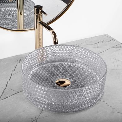 Раковина стеклянная REA CRISTAL LIGHT GREY 35.5х35.5 / серая (REA-U9615)