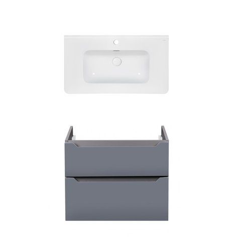 Комплект QTAP тумба подвесная SCORPIO 800х585х460 мм GRAPHITE + урезная раковина ALBATROSS 9H QT71SC43988