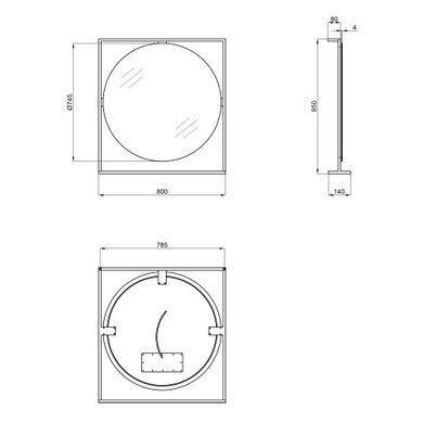 Дзеркало QTAP TAURUS 800х850х140 BLACK/WHITISH OAK з LED-підсвічуванням QT2478ZP800BWO, 850х800
