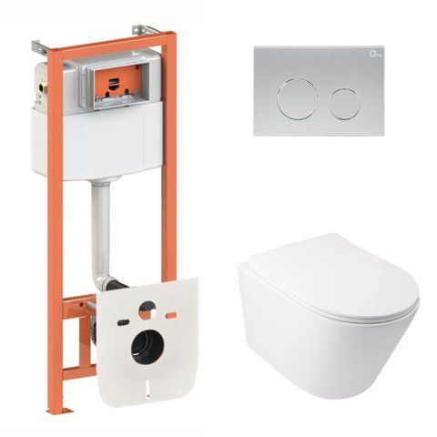 Комплект 4в1: Инсталляция для унитаза QTAP NEST + подвесной унитаз QTAP SWAN ULTRA QUIET (QT16335179W45152)