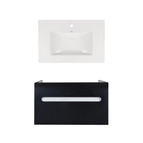 Комплект QTAP подвесная тумба VIRGO 700х580х437 мм BLACK/WHITE + раковина врезная ALBATROSS NEW QT71V44064