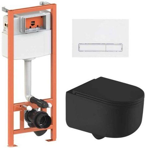 Комплект 4в1: Инсталляция для унитаза QTAP NEST + подвесной унитаз TAURUS ULTRA QUIET 490х360х380 + клавиша смыва WHITE (QT2433084EUQMB46181)