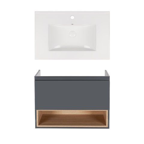 Комплект QTAP подвесная тумба ROBIN 700х580х437 мм GRAPHITE/WHITISH OAK + раковина врезная ALBATROSS NEW QT71RO44050
