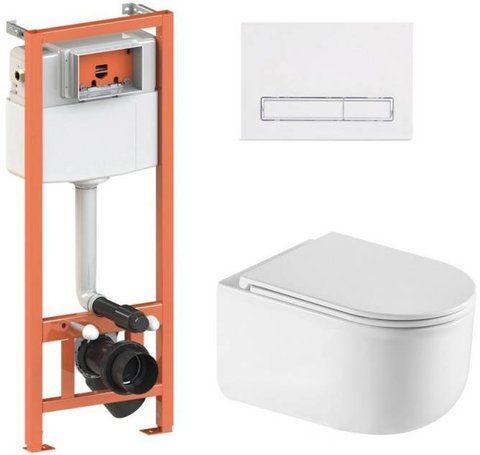 Комплект 4в1: Инсталляция для унитаза QTAP NEST + подвесной унитаз TAURUS ULTRA QUIET 490х360х380 + клавиша смыва WHITE (QT2433084EUQW46149)