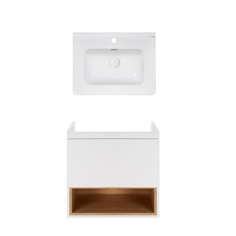 Комплект QTAP подвесная тумба ROBIN 600х580х437 мм WHITE/WHITISH OAK + раковина врезная ALBATROSS 9H QT71RO43993