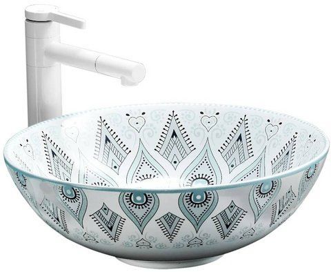 Раковина REA MANDALA 40х40 / голубая / белая (REA-U7502)