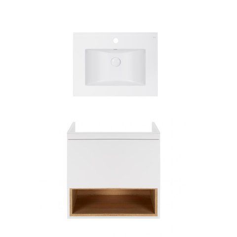 Комплект QTAP подвесная тумба ROBIN 600х580х437 мм WHITE/WHITISH OAK + раковина врезная ALBATROSS E QT71RO43994