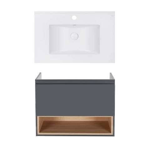 Комплект QTAP подвесная тумба ROBIN 800х580х437 мм GRAPHITE/WHITISH OAK + раковина врезная ALBATROSS E QT71RO44054