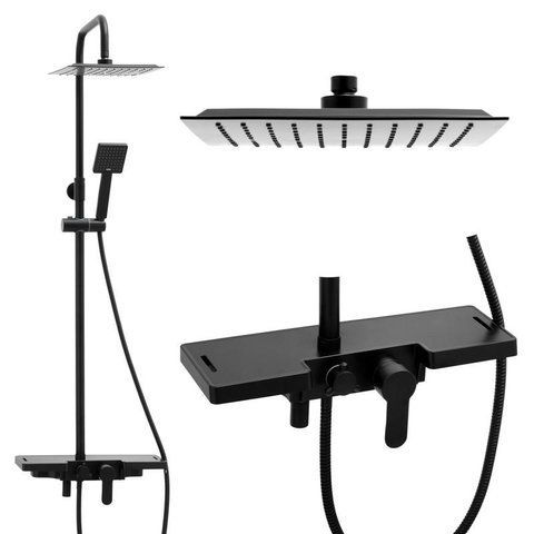 Душевой гарнитур YOKA OSLO 25 BLACK черный с полкой и краном (BP.OSLO 25 BLK)