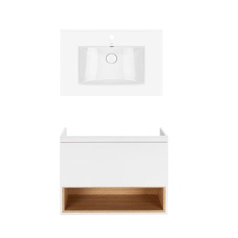 Комплект QTAP подвесная тумба ROBIN 700х580х437 мм WHITE/WHITISH OAK + раковина врезная ALBATROSS QT71RO43996