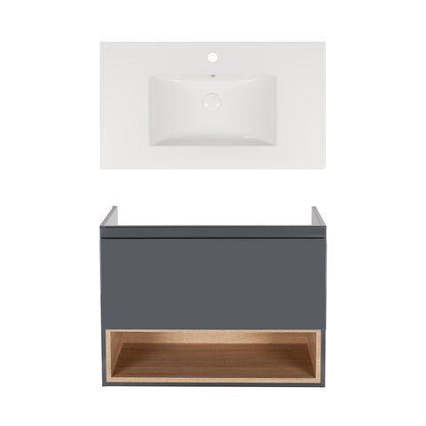 Комплект QTAP подвесная тумба ROBIN 800х580х437 мм GRAPHITE/WHITISH OAK + раковина врезная ALBATROSS NEW QT71RO44055