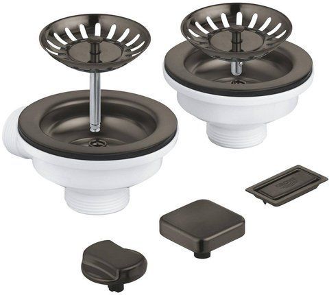 Сливной гарнитур для кухонной мойки GROHE на 2 чаши / графит матовый (40998AL0)
