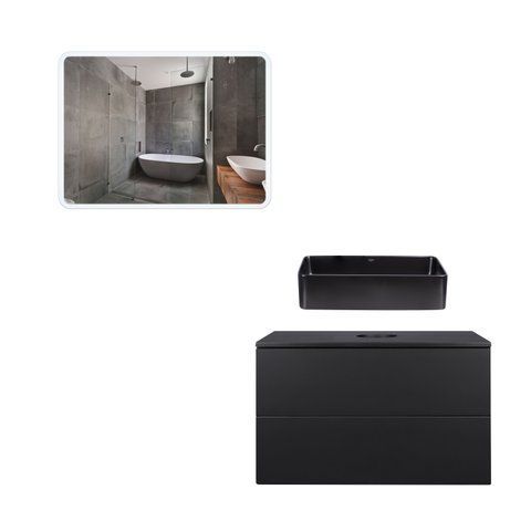 Комплект мебели для ванной QTAP TERN тумба + раковина + зеркало QT044VI43010