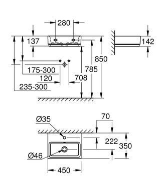 Раковина GROHE CUBE CERAMIC 45.5х35 (3948300H)