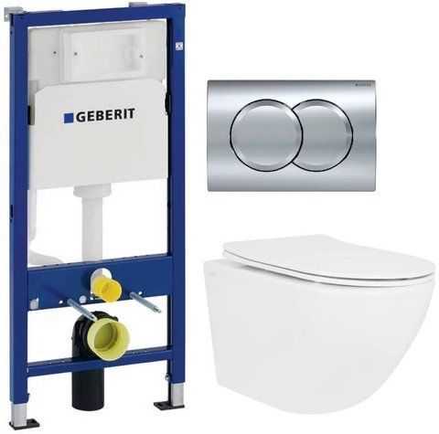 Комплект 3в1: Инсталляция для унитаза GEBERIT DUOFIX BASIC + Подвесной унитаз QTAP JAY ULTRA QUIET / сиденье SOFT CLOSE + Клавиша смыва для унитаза GEBERIT DELTA 01 / хром глянцевая (458.103.00.1+QT07335177W+115.107.21.1)