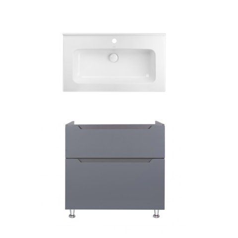 Комплект QTAP напольная тумбочка SCORPIO 800х825х460 мм GRAPHITE + раковина врезная ALBATROSS 01 QT71SC43999
