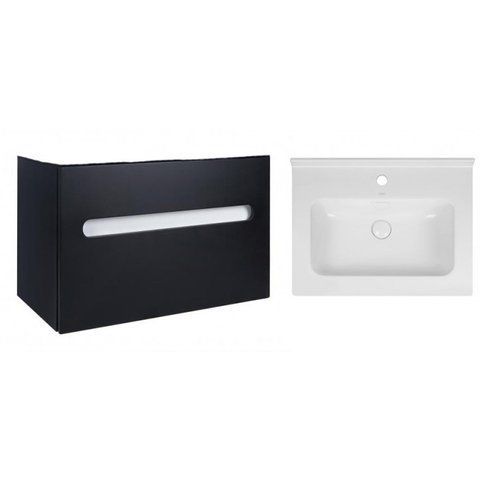 Комплект QTAP подвесная тумба VIRGO 600х580х437 мм BLACK/WHITE + раковина врезная ALBATROSS 01 QT71V44058